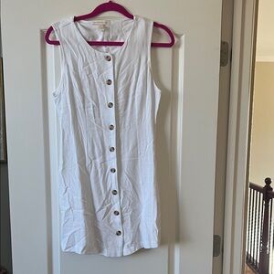 Sleeveless White Button-Front Linen-Blend Camisole Dress